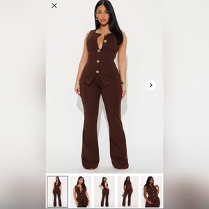 Fashion Nova Deep Brown Flare Jumpsuit, Fits Like A Medium